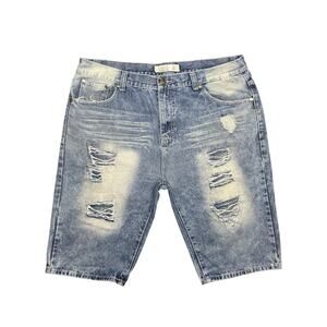 Trestles Supply Co Baggy Denim Shorts Men’s Size 40 Blue Distressed